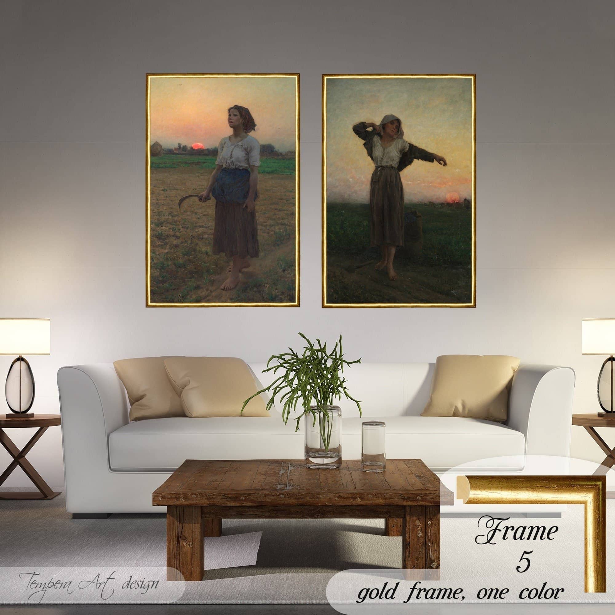 Jules Breton Song of the Lark and The Tired Gleaner set of 2 peasant art canvas prints