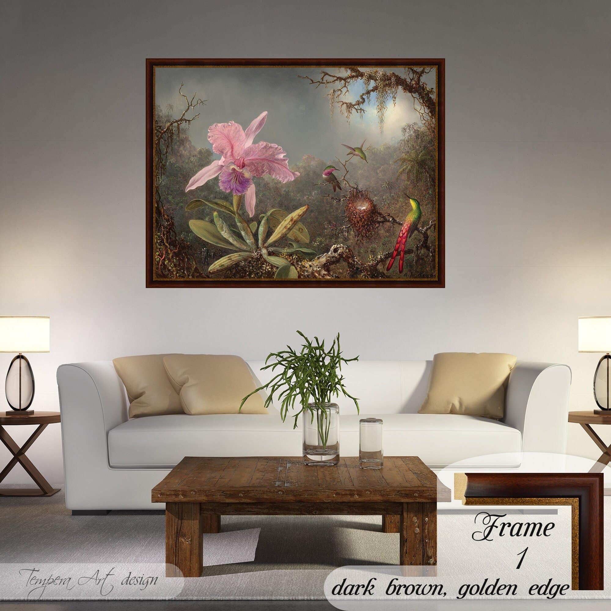 Martin Johnson Heade Cattleya Orchid and Three Hummingbirds