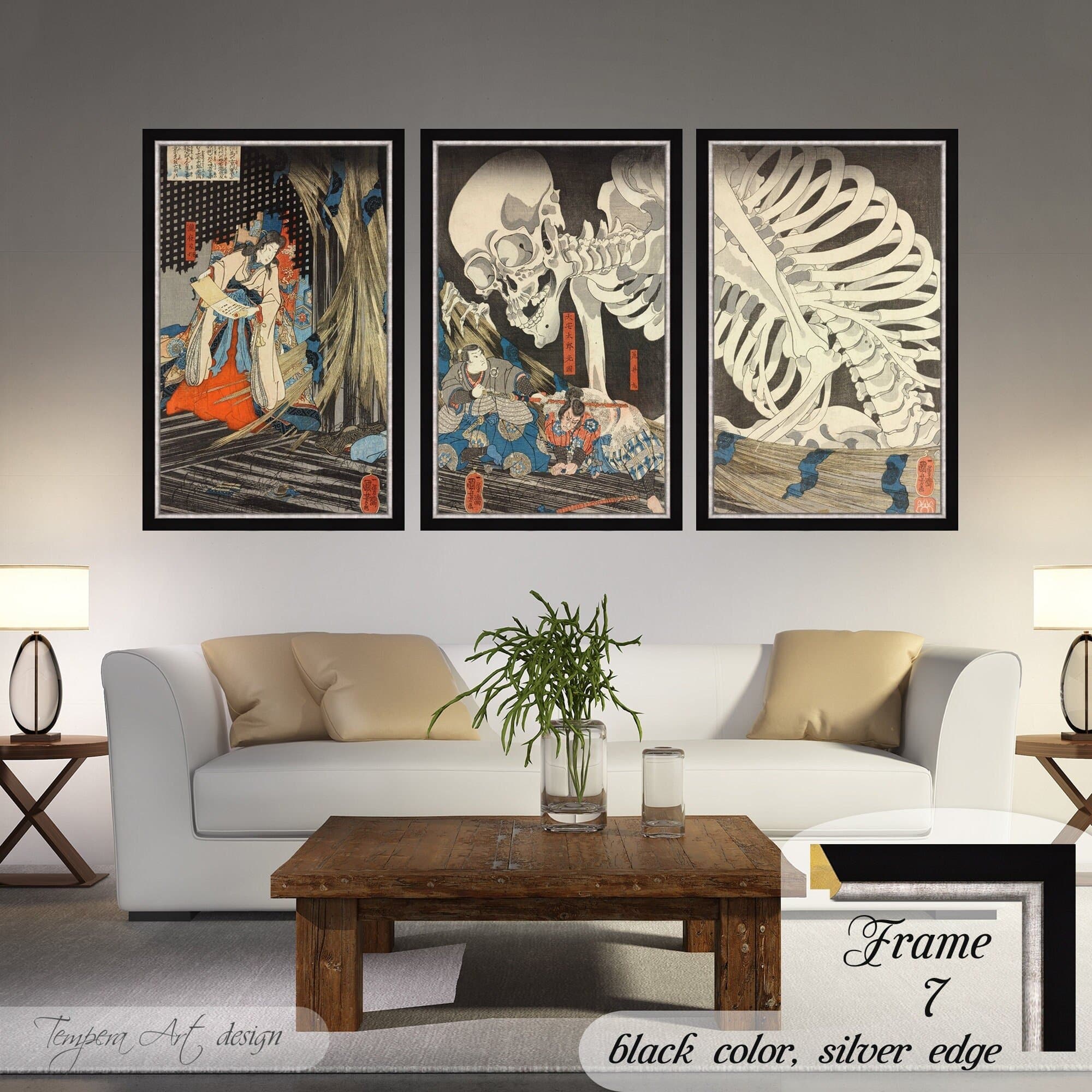 Utagawa Kuniyoshi Takiyasha the Witch and Skeleton Spectre set of three framed canvas prints